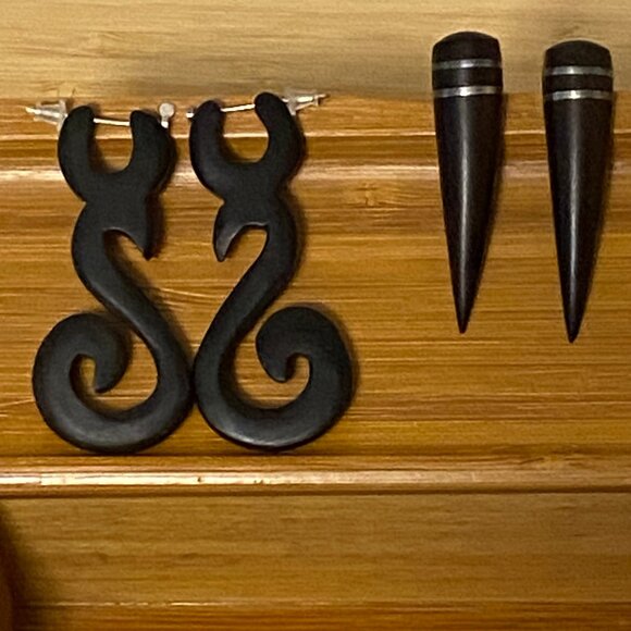 Wood Tribal Earrings – 2 Pairs - Picture 2 of 11
